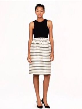 J. Crew Black and Gold Striped Metallic Dress